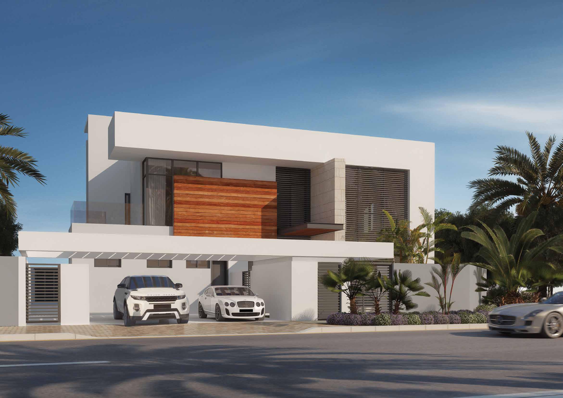 Covered parking garage attached to villa in West Yas, Yas Island, Abu Dhabi with space for two cars
