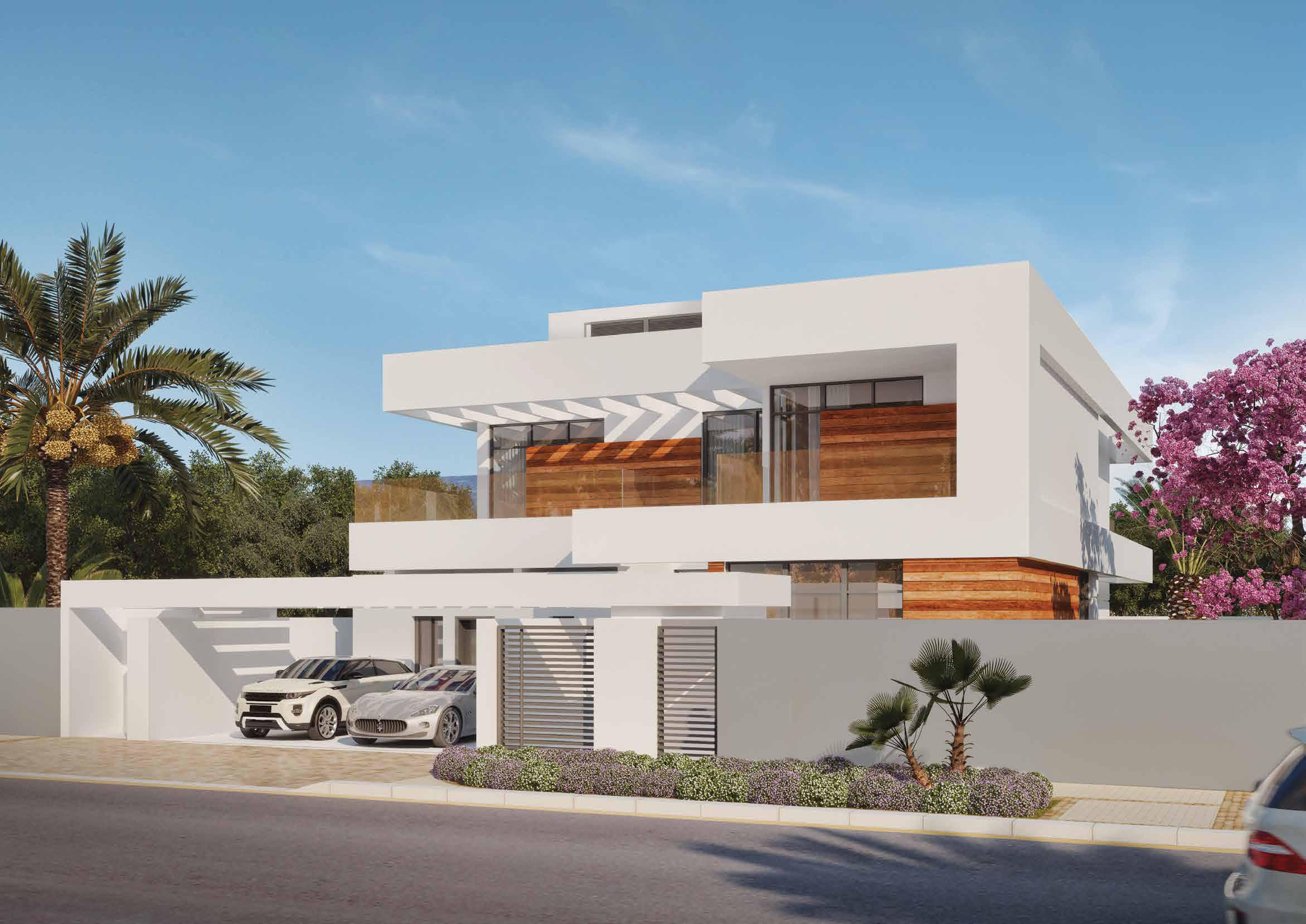 Front view of 5-bedroom villa in West Yas, Yas Island, Abu Dhabi with Emirati motifs and modern lines