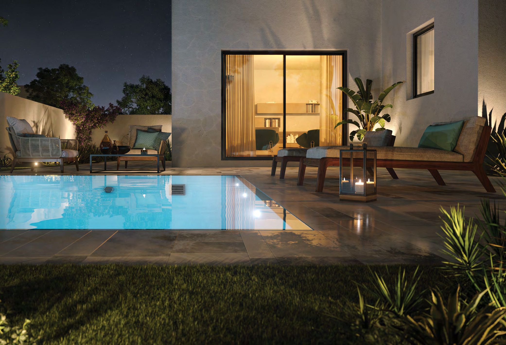 Noya Yas Island townhouse garden and terrace view, outdoor living space, Yas Island