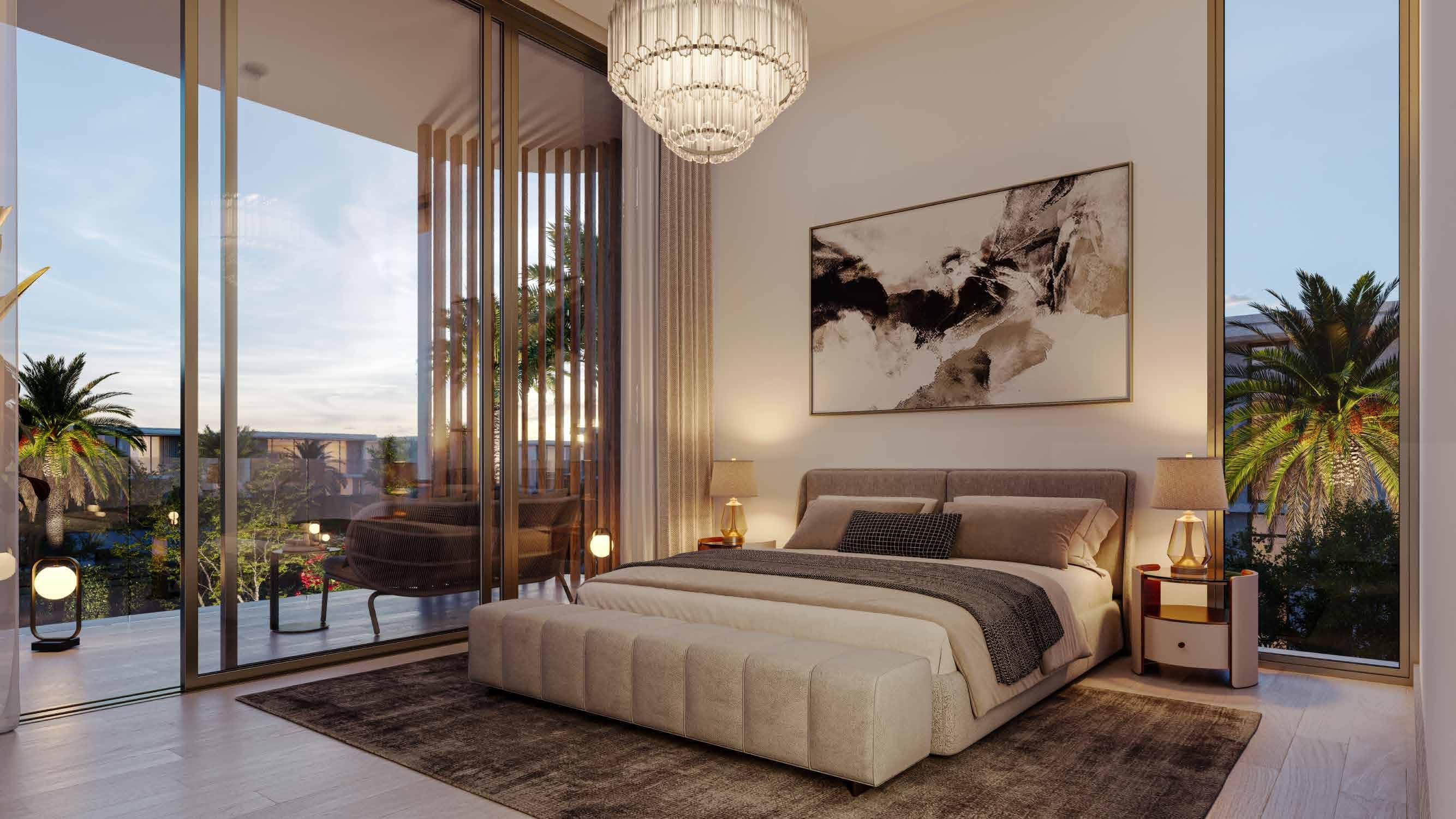 Modern bedroom interior at Manchester City Yas Residences on Yas Island, Abu Dhabi featuring spacious layouts and natural light.